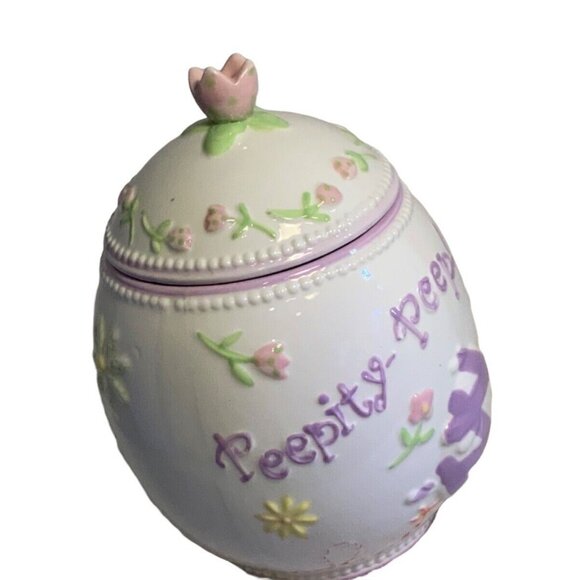 Easter Egg Shaped Treat Jar/ Candy Jar Holder 6.5 inches - Picture 2 of 6
